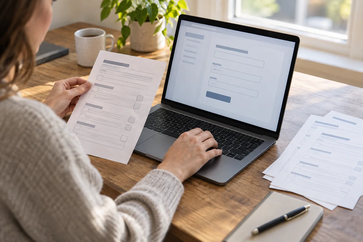 A prototype form is checked against fictional paper test records