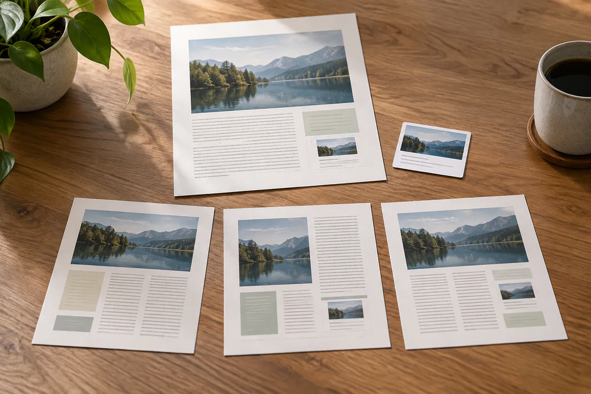Several layout variants are compared with the same source image