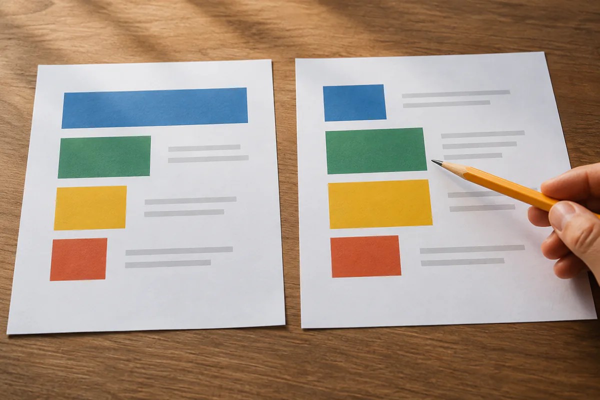 Two topic outlines with different colored distributions are compared
