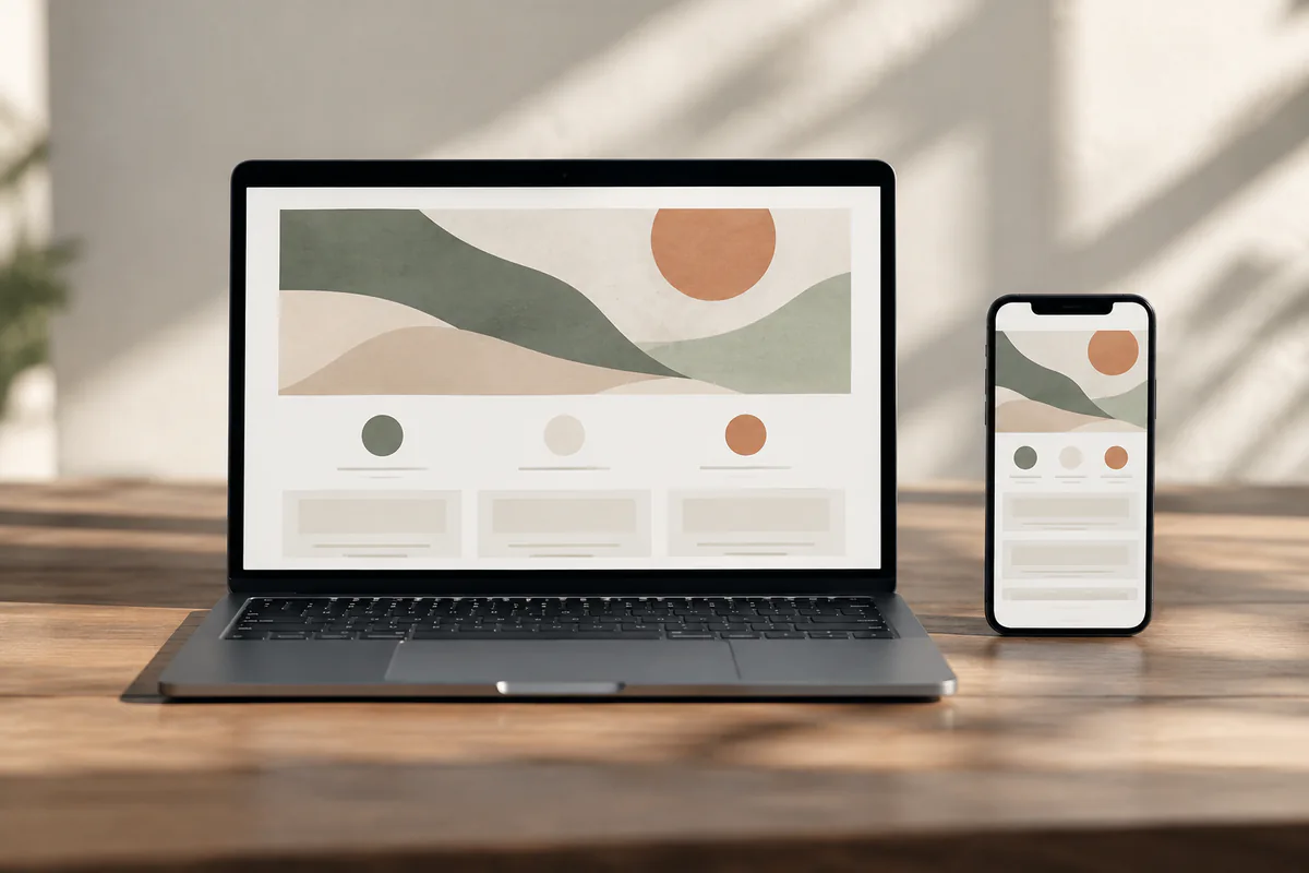 A matching website design displayed on a laptop and phone