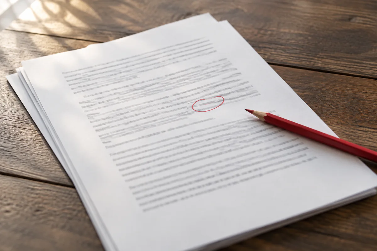 A single local edit circled on an otherwise intact draft