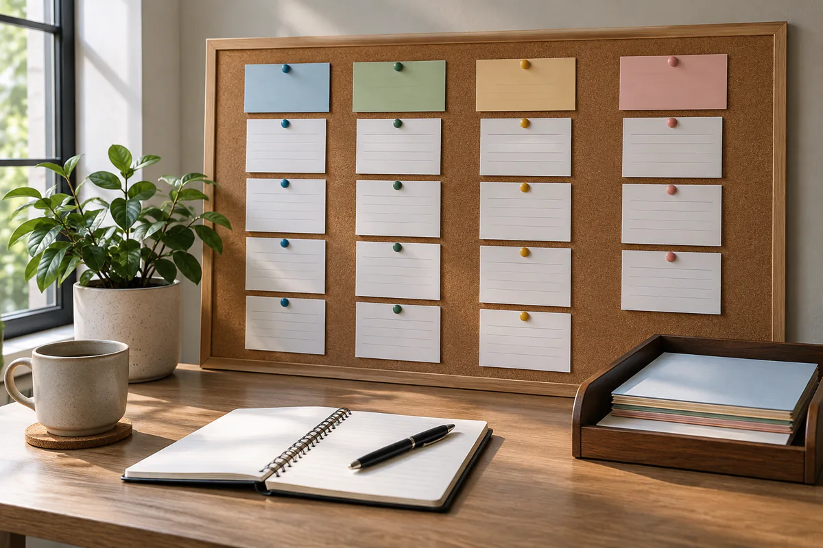 Color-coded blank cards form an orderly governance register