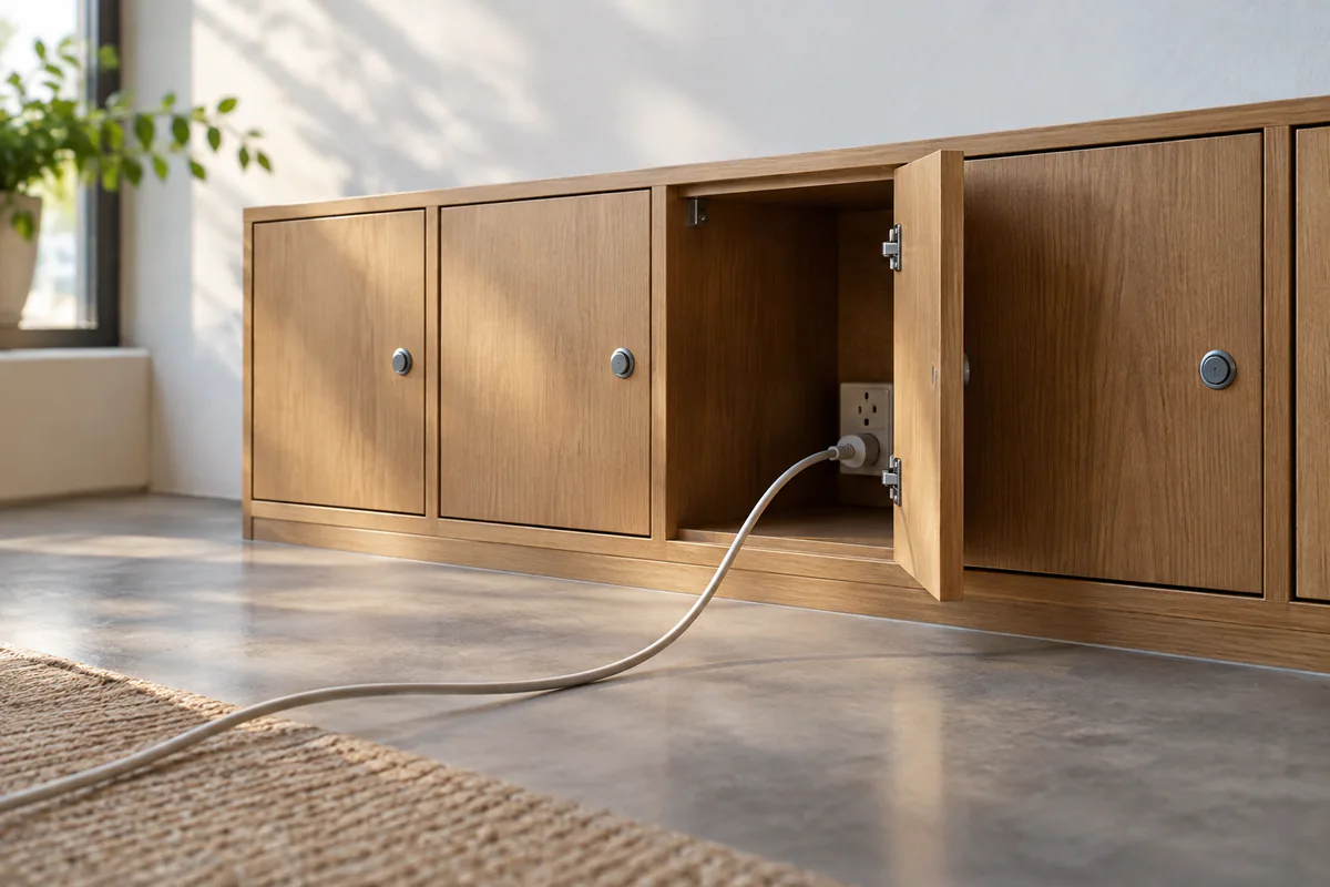 A cable reaches one open compartment while neighboring compartments remain closed