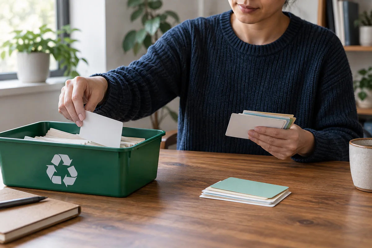 A person removes stale cards while retaining a smaller reviewed collection