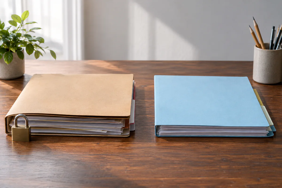 A thick client folder is kept separate from a slim working folder.